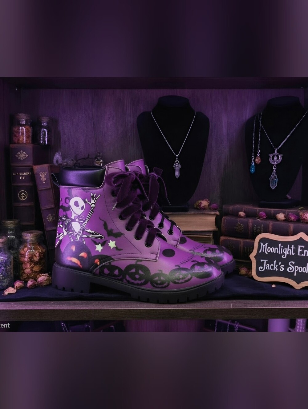 Purple Nightmare Before Christmas Jack Skeleton Combat Boots - Size 37/6.5 women